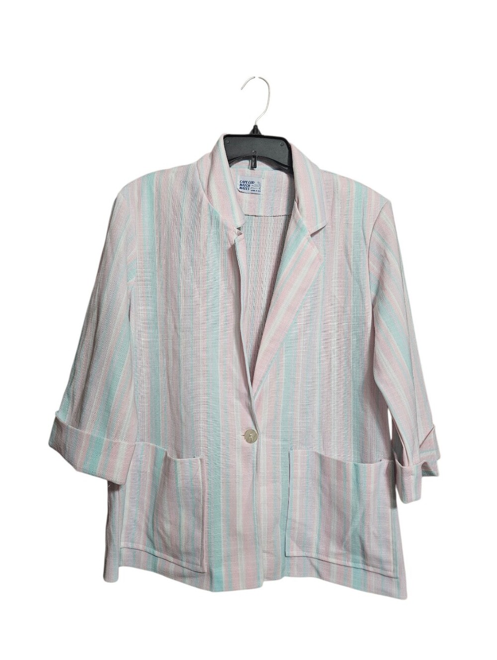 Vintage 1980s Cape Cod Match Mates Pastel Striped Womens Blazer Size 14/Large!